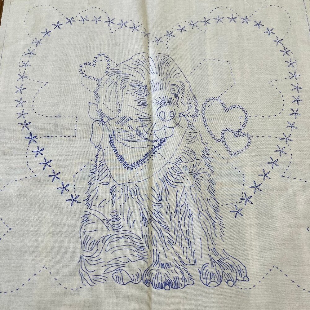 Puppy Dog Heart Pre-Printed Fabric for Embroidery or Paint Design #90199